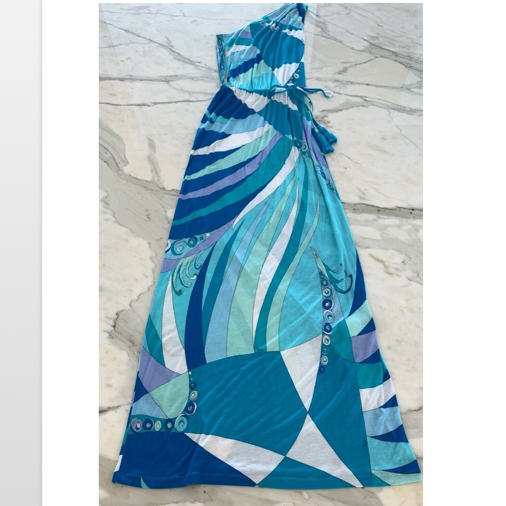 EMILIO PUCCI BLUE PRINTED ONE SHOULDER DRESS MODEL 41WH40 SiZE IT 40 / US 6 NWTS - Picture 6 of 12